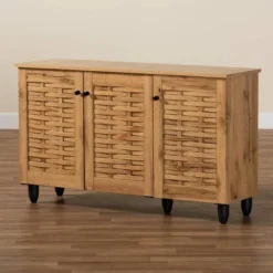 Winda Wood 3 Door Shoe Cabinet Oak Brown/Black - Baxton Studio -Baxton Studio GUEST d0bcf4b3 57be 4cb9 8eb4 a50bdb502092