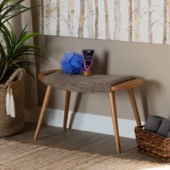 Banner Fabric Upholstered And Wood Accent Bench - Light Brown/Oak Brown - Baxton Studio -Baxton Studio GUEST d10a1a24 d849 4f51 ac44 4dbf28ffbbf1