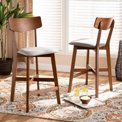 2pc Cameron Fabric Wood Counter Height Barstools Gray/Brown - Baxton Studio 7 2pc Cameron Fabric Wood Counter Height Barstools Gray/Brown - Baxton Studio - Image 5