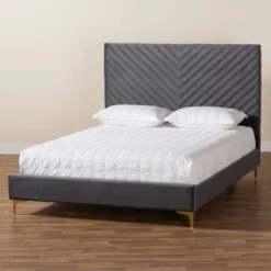 Fabrico Velvet Fabric Upholstered And Metal Platform Bed - Baxton Studio 16 Fabrico Velvet Fabric Upholstered And Metal Platform Bed - Baxton Studio -Baxton Studio GUEST d169a071 0644 431b 947d badb1386078c