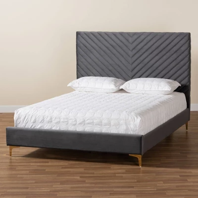 Fabrico Velvet Fabric Upholstered And Metal Platform Bed - Baxton Studio 9 Fabrico Velvet Fabric Upholstered And Metal Platform Bed - Baxton Studio - Image 7