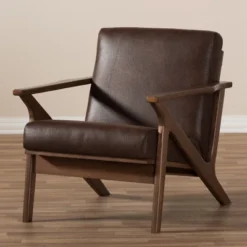 Bianca Mid Century Modern Walnut Wood Distressed Faux Leather Lounge Chair Dark Brown - Baxton Studio -Baxton Studio GUEST d33031b1 13ae 485f bee1 9dfcf1659427