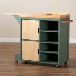 Dorthy Two-Tone Wood Kitchen Cart Green/Natural - Baxton Studio -Baxton Studio GUEST d36057d4 dda0 4f07 9533 1cf42532559e