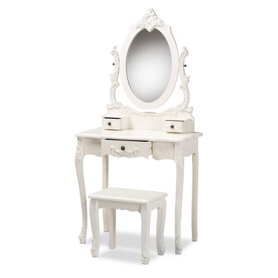 2pc Macsen Wood Vanity Set With Adjustable Mirror White - Baxton Studio 4 2pc Macsen Wood Vanity Set With Adjustable Mirror White - Baxton Studio - Image 2