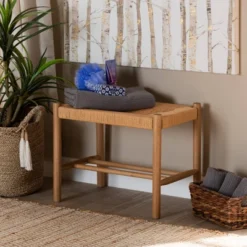Saura Wood Hemp Accent Bench Oak Brown - Baxton Studio -Baxton Studio GUEST d4a99fd3 3dda 470e 931a ab7a2c6c9a13