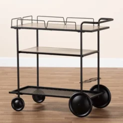Huntley Wood And Metal Mobile Wine Cart Walnut Brown/Black - Baxton Studio 15 Huntley Wood And Metal Mobile Wine Cart Walnut Brown/Black - Baxton Studio -Baxton Studio GUEST d5c2046e d583 4666 ba65 f6e21558650f
