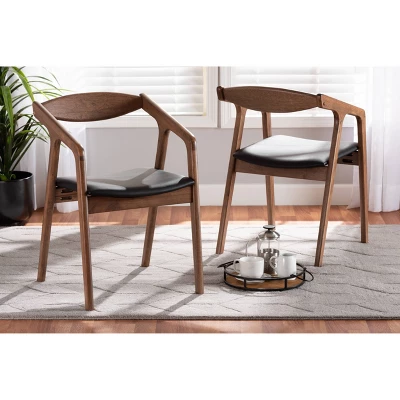 2pc Harland Faux Leather Upholstered And Wood Dining Chair Set - Baxton Studio 8 2pc Harland Faux Leather Upholstered And Wood Dining Chair Set - Baxton Studio - Image 6