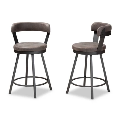 Set Of 2 Arcene Faux Leather Upholstered Pub Counter Height Barstools Gray/Black - Baxton Studio 4 Set Of 2 Arcene Faux Leather Upholstered Pub Counter Height Barstools Gray/Black - Baxton Studio - Image 2
