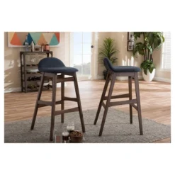 2pc 30" Fabric Upholstered Wood Finishing Barstool Dark Blue - Baxton Studio -Baxton Studio GUEST d64c6839 4b98 4a6e b8d9 6b3cbc463cf8