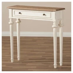 Marquetterie French Provincial Style Weathered Oak Wash And Distressed Wood Finish Two - Tone Console Table - White - Baxton Studio -Baxton Studio GUEST d67acbec bb97 4823 b46b 45bf1e4e6bac