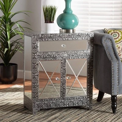 Wycliff Metal And Mirrored Glass 1 Drawer Sideboard Buffet Dark Gray/Silver - Baxton Studio 3 Wycliff Metal And Mirrored Glass 1 Drawer Sideboard Buffet Dark Gray/Silver - Baxton Studio