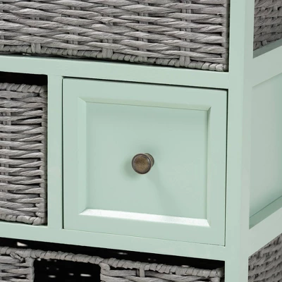 Valtina Two-Tone Wood 3 Drawer Storage Unit With Baskets Oak Brown/Gray/Mint Green - Baxton Studio 7 Valtina Two-Tone Wood 3 Drawer Storage Unit With Baskets Oak Brown/Gray/Mint Green - Baxton Studio - Image 5