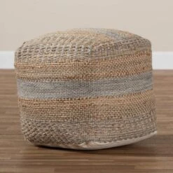 Grange Handwoven Hemp Moroccan Inspired Pouf Ottoman Natural/Gray - Baxton Studio -Baxton Studio GUEST d8cd1bc2 73f9 406b 98a9 bed404c3f9dc