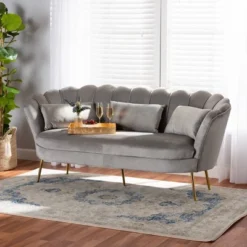 Genia Velvet Fabric Upholstered And Metal Sofa Gray/Gold - Baxton Studio -Baxton Studio GUEST d8cecf5d ba12 4394 8c36 6bc4278e6ced