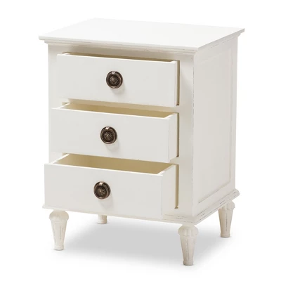 Venezia French - Inspired Rustic Washed Wood 3 - Drawer Nightstand - White - Baxton Studio 3 Venezia French - Inspired Rustic Washed Wood 3 - Drawer Nightstand - White - Baxton Studio