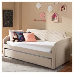 Parkson Modern And Contemporary Linen Fabric Curved Notched Corners Sofa Daybed With Roll - Out Trundle Guest Bed - Twin - Baxton Studio 20 Parkson Modern And Contemporary Linen Fabric Curved Notched Corners Sofa Daybed With Roll - Out Trundle Guest Bed - Twin - Baxton Studio -Baxton Studio GUEST d942968a fec1 4651 a19f 04aa80606a58