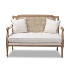 Clemence Upholstered Whitewashed Wood Sofa Loveseat Ivory/Oak - Baxton Studio -Baxton Studio GUEST d94fa4f6 a255 4ee1 9ed4 ec507c7e71f5
