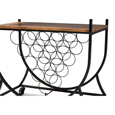Dania Antique Vintage Industrial Metal And Wood Mobile Wine Bar Cart Black/Walnut - Baxton Studio 6 Dania Antique Vintage Industrial Metal And Wood Mobile Wine Bar Cart Black/Walnut - Baxton Studio - Image 4