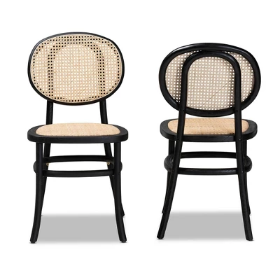 2pc Garold Woven Rattan And Wood Cane Dining Chair Set - Baxton Studio 3 2pc Garold Woven Rattan And Wood Cane Dining Chair Set - Baxton Studio