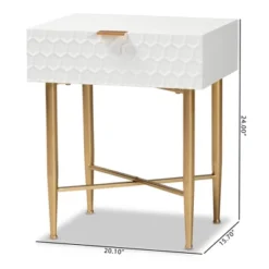 Marcin Wood And Metal 1 Drawer Nightstand White/Gold - Baxton Studio -Baxton Studio GUEST db83e33c 0c05 4e60 b61d 74e3729f2e73