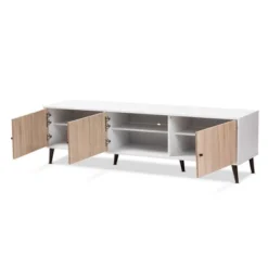 Bastien Light Oak 6 Shelf TV Stand For TVs Up To 60" White/Brown - Baxton Studio -Baxton Studio GUEST dbb88118 4d26 49b0 b12b 4fa9618b11d1