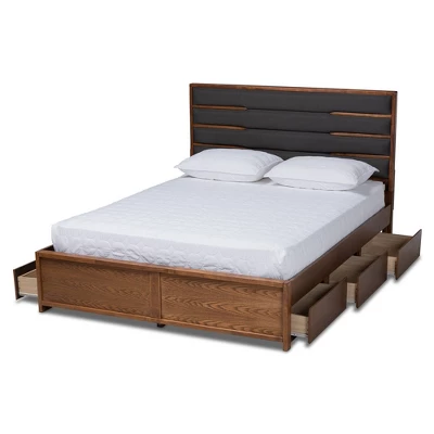 Elin Wood Platform Storage Bed With Drawers Dark Gray/Walnut - Baxton Studio 3 Elin Wood Platform Storage Bed With Drawers Dark Gray/Walnut - Baxton Studio