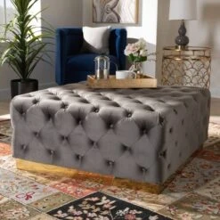 Verene Velvet Upholstered Square Cocktail Ottoman Gray/Gold - Baxton Studio 10 Verene Velvet Upholstered Square Cocktail Ottoman Gray/Gold - Baxton Studio -Baxton Studio GUEST dcf1b2f4 f87b 43ae 9d1a 4f6fc546c71d