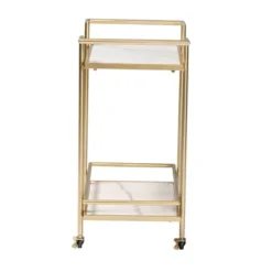 Louise Metal And Marble 2 Tier Wine Cart Gold/White Marble - Baxton Studio -Baxton Studio GUEST ddc4acbd f531 4487 8e3c c6ff51af2288
