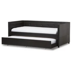 Frank Modern And Contemporary Faux Leather Button - Tufting Sofa Daybed With Roll - Out Trundle Guest Bed - Twin - Baxton Studio