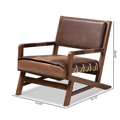 Rovelyn Faux Leather Walnut Finished Wood Lounge Chair Brown - Baxton Studio 3 Rovelyn Faux Leather Walnut Finished Wood Lounge Chair Brown - Baxton Studio