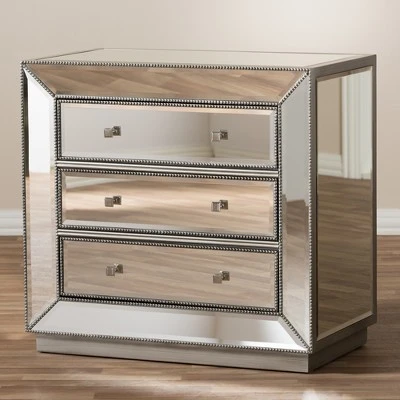 Edeline Hollywood Regency Glamour Style Mirrored 3 Drawer Chest Baxton Studio 8 Edeline Hollywood Regency Glamour Style Mirrored 3 Drawer Chest Baxton Studio - Image 6