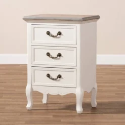 Capucine Two-Tone Natural Whitewashed Oak Finished Wood 3 Drawer Nightstand White - Baxton Studio -Baxton Studio GUEST e16f0f8e 110b 4ce8 b736 92b26a59848f