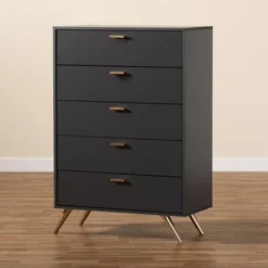 Kelson Wood 5 Drawer Chest Dark Gray/Gold - Baxton Studio -Baxton Studio GUEST e1dfb15f d099 42b3 a778 bb69e81ad295