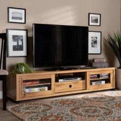 Beasley Wood 1 Drawer TV Stand For TVs Up To 65" Oak Brown/Black - Baxton Studio -Baxton Studio GUEST e27d745c 64ba 40f5 820c 5e2a2b1c706f