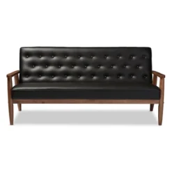 Sorrento Mid-Century Retro Modern Faux Leather Upholstered Wooden 3 Seater Sofa - Baxton Studio
