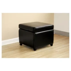 Full Leather Small Storage Cube Ottoman Black - Baxton Studio -Baxton Studio GUEST e358e7f7 5284 4ea9 adb1 6b695c96d3c9