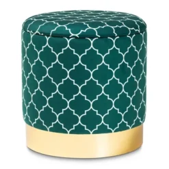 Serra Quatrefoil Velvet Upholstered Metal Storage Ottoman - Baxton Studio -Baxton Studio GUEST e366b546 3abd 4cea 8b5a d1eb204656da