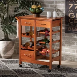 Crayton Wood And Metal Mobile Kitchen Storage Cart Oak Brown/Silver - Baxton Studio -Baxton Studio GUEST e37ba35d 06f9 4f3e 9321 7f72ecec99dd