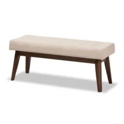 Elia Mid Century Modern Walnut Wood Fabric Button Tufted Bench - Baxton Studio -Baxton Studio GUEST e3806eeb cd47 4c76 8d44 30cb44de9ef9