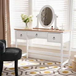 3 Drawer Sylvie Wood Vanity Table With Mirror White - Baxton Studio 13 3 Drawer Sylvie Wood Vanity Table With Mirror White - Baxton Studio -Baxton Studio GUEST e51994b1 59f2 4bee 8332 faa38fda70c7