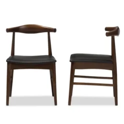 Set Of 2 Winton Mid Century Modern Walnut Wood Dining Chairs Black, Brown - Baxton Studio