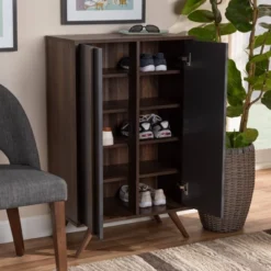 2 Door Naoki Two-Tone Wood Shoe Cabinet Gray/Walnut - Baxton Studio -Baxton Studio GUEST e6761f99 5b12 4ec1 8474 dadcc1e25539