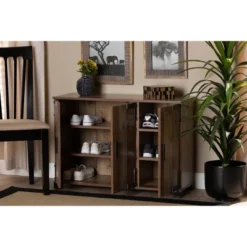 3 Door Cyrille Wood Shoe Cabinet Brown - Baxton Studio -Baxton Studio GUEST e69a7cc8 83cc 4b03 a376 2c8b26b78da4