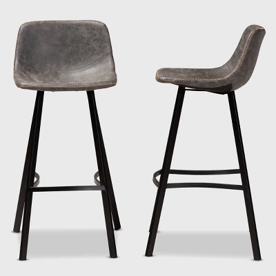 Set Of 2 Tani Faux Leather Upholstered Metal Barstools Gray/Black - Baxton Studio 4 Set Of 2 Tani Faux Leather Upholstered Metal Barstools Gray/Black - Baxton Studio - Image 2