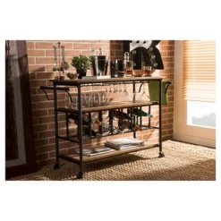 Bradford Rustic Industrial Style Antique Black & Metal Distressed Wood Mobile Kitchen Bar Serving Wine Cart - Baxton Studio 7 Bradford Rustic Industrial Style Antique Black & Metal Distressed Wood Mobile Kitchen Bar Serving Wine Cart - Baxton Studio -Baxton Studio GUEST e726270f 9d7d 4ed3 8bd3 3b831805c590