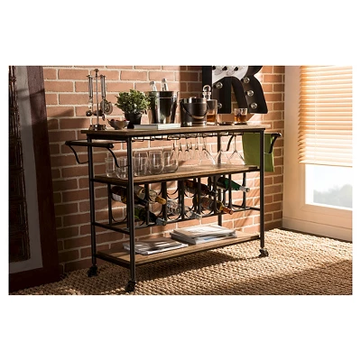 Bradford Rustic Industrial Style Antique Black & Metal Distressed Wood Mobile Kitchen Bar Serving Wine Cart - Baxton Studio 5 Bradford Rustic Industrial Style Antique Black & Metal Distressed Wood Mobile Kitchen Bar Serving Wine Cart - Baxton Studio - Image 3