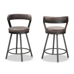 Set Of 2 Arcene Faux Leather Upholstered Pub Counter Height Barstools Gray/Black - Baxton Studio