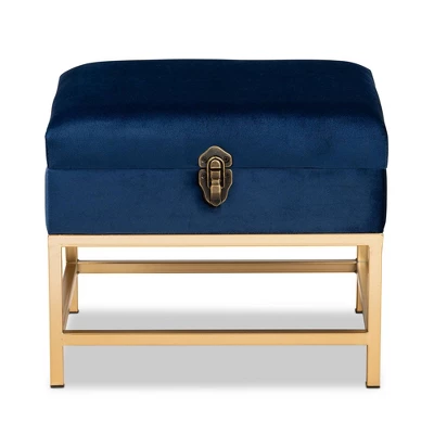 Aliana Fabric And Metal Ottoman Navy Blue/Gold - Baxton Studio 4 Aliana Fabric And Metal Ottoman Navy Blue/Gold - Baxton Studio - Image 2