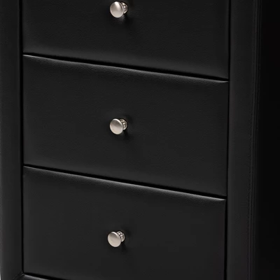 Tessa Faux Leather Upholstered 3 Drawer Nightstand Black - Baxton Studio 5 Tessa Faux Leather Upholstered 3 Drawer Nightstand Black - Baxton Studio - Image 3