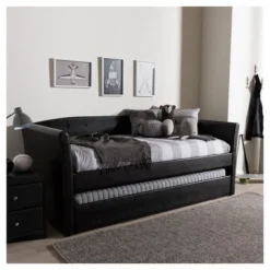 Twin Camino Modern And Contemporary Faux Leather Upholstered Daybed With Guest Trundle Bed - Baxton Studio 12 Twin Camino Modern And Contemporary Faux Leather Upholstered Daybed With Guest Trundle Bed - Baxton Studio -Baxton Studio GUEST eae772a6 ece0 47e0 ba27 42d46d1808ea